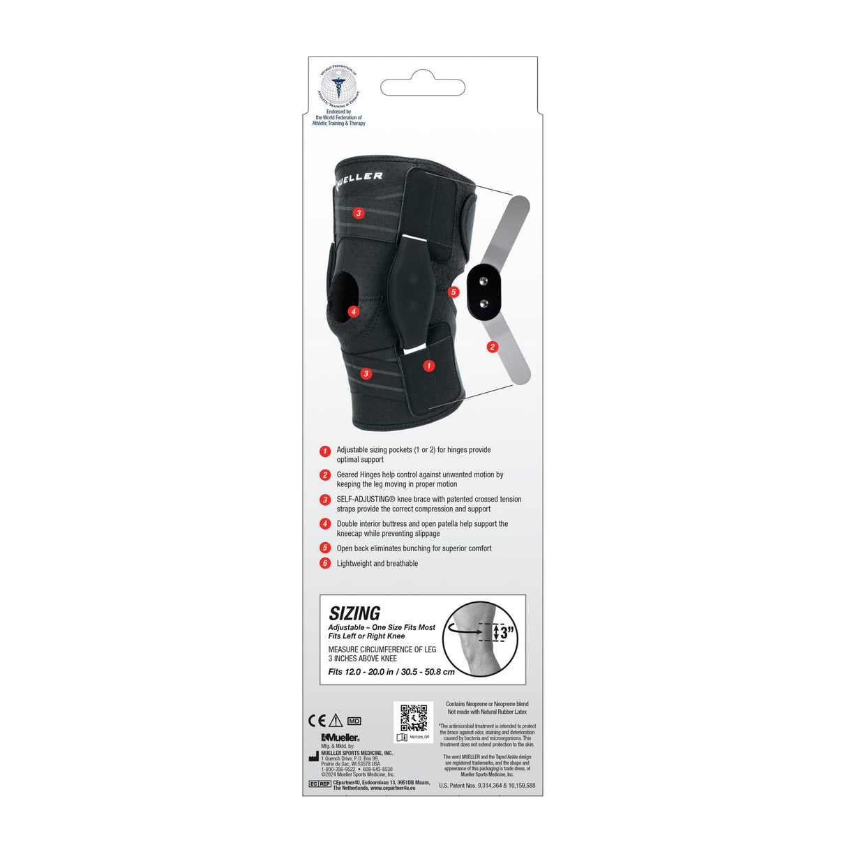 MUELLER Sports Medicine Self Adjusting Hinged Knee Brace, Knee Pain Relief Support for Men and Women, Ideal for Arthritis, Sprains, Black, One Size