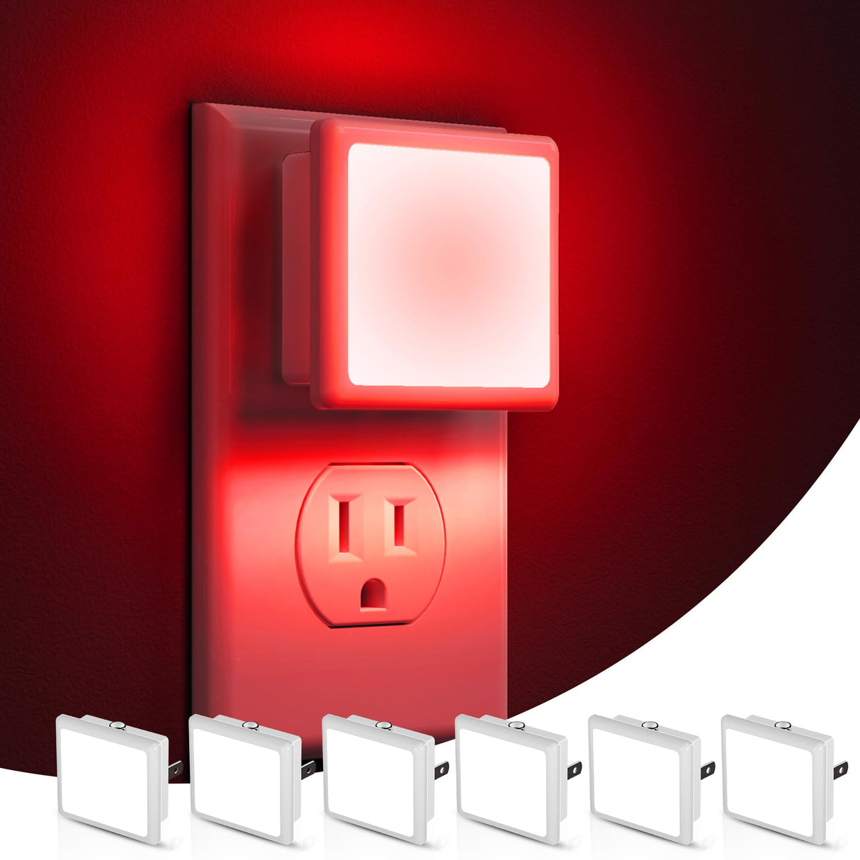 L LOHAS LED Red Night Lights Plug into Wall 6-Pack, 0.3W Plug in Night Light, Dusk to Dawn, Bright Nightlight Auto-On/Off, for Adults Kids Room Bedroom Bathroom Hallway Christmas, Non-Dim