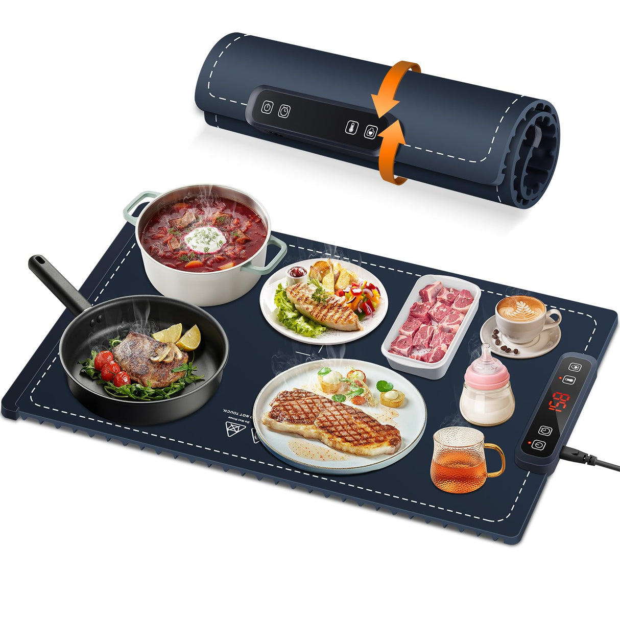 VIPDIGI Food Warming Mat, Electric Warming Tray, Silicone Fast Heating Warmer Pad, 6 Temp Adjustable, Timer & Safety Lock, Auto Shut-Off for Countertops Buffets Party (Blue)