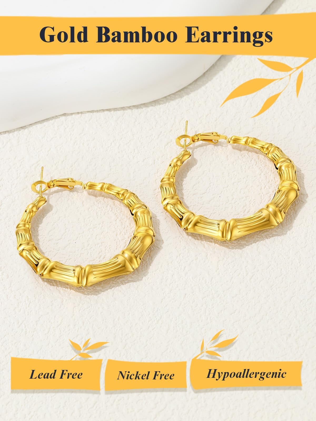 Party Jewelry 18K Gold Plated Lightweight Tube Bamboo Hoop Earrings for Women