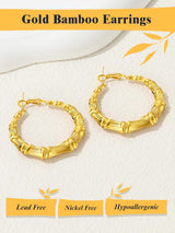 Party Jewelry 18K Gold Plated Lightweight Tube Bamboo Hoop Earrings for Women