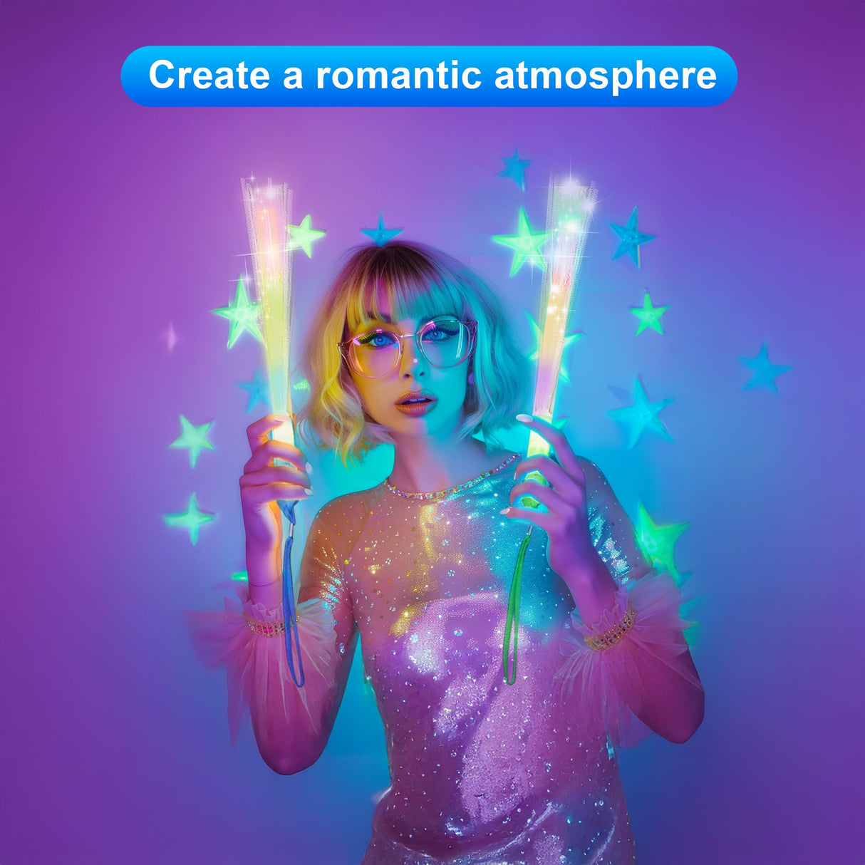 JSronms 48 Pcs Fiber Optic Wand,Glow Wands,Fiber Optic Light Wand,Light up Wands Bulk,LED Fiber Optic Wands,Glow Party Supplies for Wedding,neon Party,New Year Party Favors,Bar DJ,Halloween,Christmas