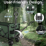 InBrave 34" Extra Long Collapsible Wagon Cart, 360LBS Capacity, Army Green