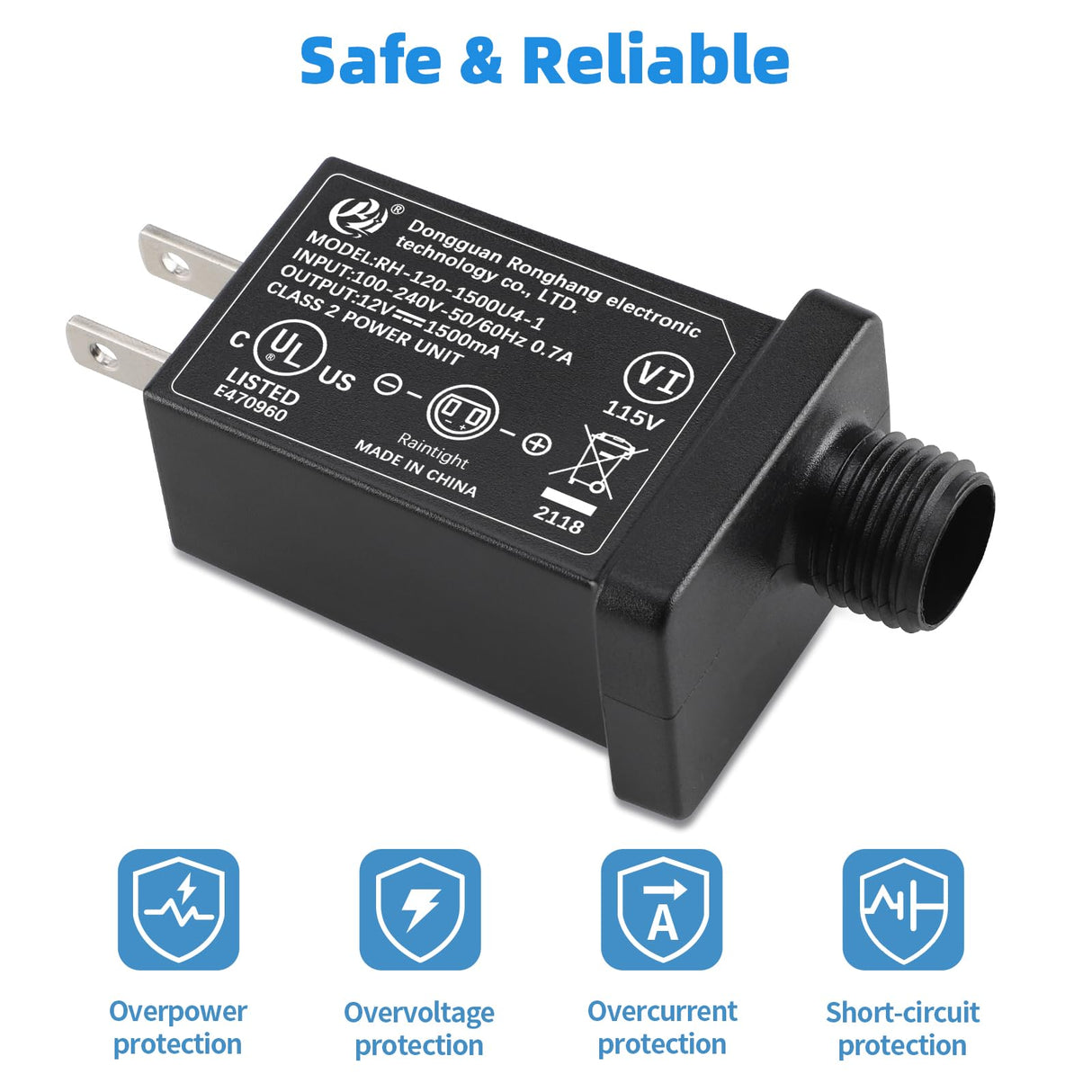 [4Pack] Replacement Yard Inflatable Adapter - 1.5A Transformer US Plug for Halloween Christmas Thanksgiving Inflatables, Class 2 Power Supply 120vac 60hz for LED Light