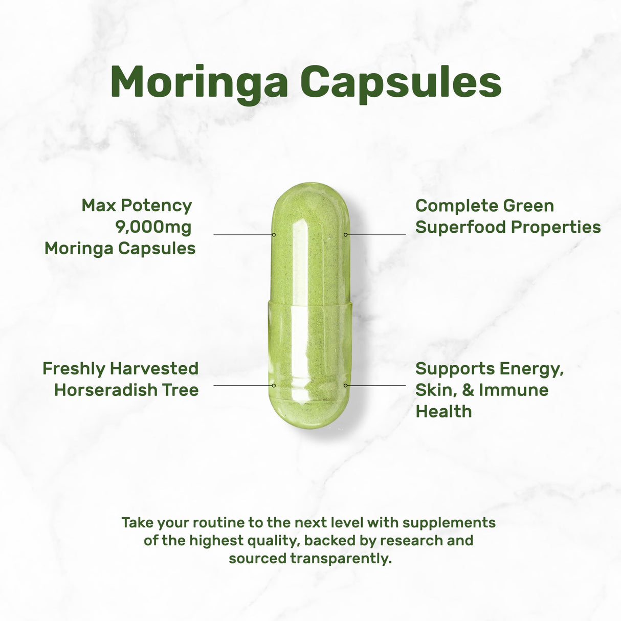 Moringa Capsules 9,000mg Herbal Equivalent, 240 Capsules – 4 Month Supply – Maximum Potency Pure Moringa Leaf Extract – Complete Green Superfood Supplement for Energy, Skin & Immune Health Support