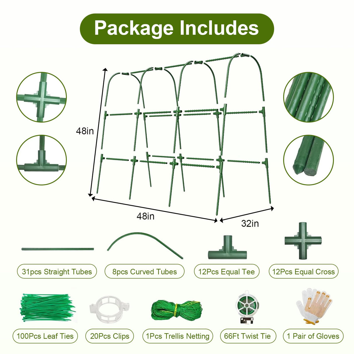 Cucumber Trellis for Raised Bed, U-Shape Garden Trellis 47.2" Tall, Heavy Duty Metal Arch Trellis for Climbing Vegetables, Rustproof Plant Support for Tomato Pea Bean (Upgraded Connector)