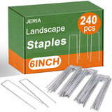 JERIA 6 Inch 240 Pack U-Shaped Galvanized Garden Stakes, 11 Gauge Landscape Staples, Landscape Fabric pins,Ground Stakes,Yard Stakes for Decorations