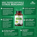 Zazzee Extra Strength Citrus Bergamot 25:1 Extract, 1200 mg per, 40% Polyphenolic Flavanones, 150 Vegan Capsules, Concentrated and Standardized 25X Potency, Non-GMO and All-Natural, Made in The USA