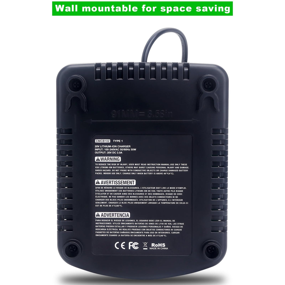 V20 Battery Fast Charger CMCB104 Replacement for Craftsman V20 20V max Lithium Battery Charger for CMCB201 CMCB202 CMCB204 CMCB205 CMCB206, with 2 USB Ports