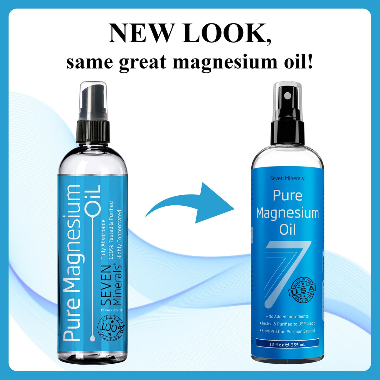 Seven Minerals Pure Magnesium Oil Spray, Big 12oz, USP Grade, Extra Strength, for Feet, Sleep, Muscle Pain & Cramps - Mined in The USA