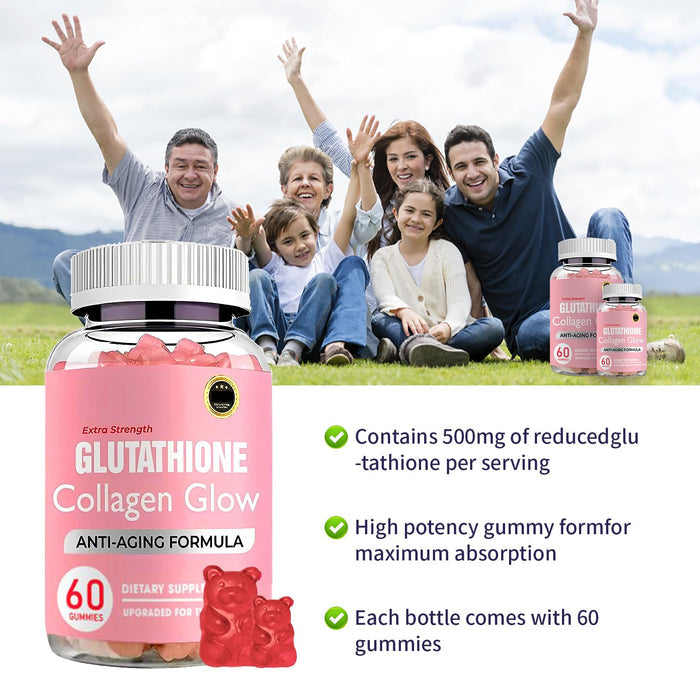 Fyins Glutathione Collagen Glow Gummies, Glutathione Collagen Gummies for Women, Glow Beauty Collagen Gummies for Dark Spot, Korean Organic Collagen Gummies for Skin Care Anti-Aging (5 bottles)