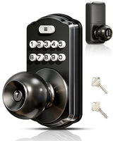 Veise Keypad Door Knob Lock, Keyless Entry Digital Lock with Handle, Electronic Smart Knob for Front Door & Bedroom, Easy Install, Auto Lock, Passage Mode, Anti-Peeping Password, Matte Black