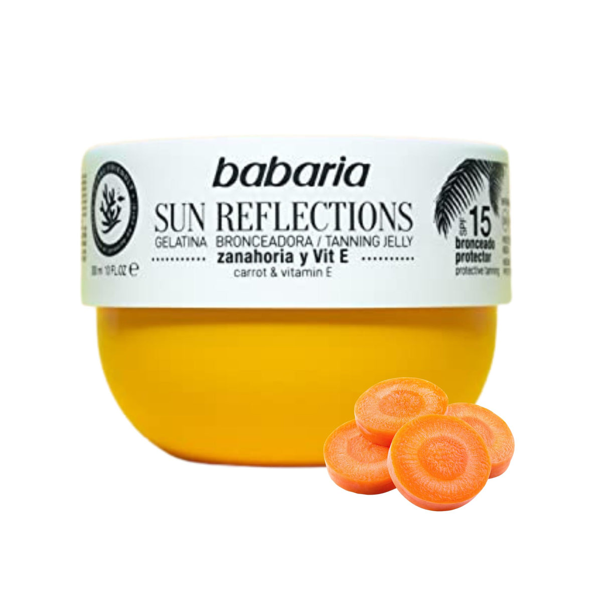 Babaria Carrot Gel Radiant Tan SPF15 Gelatin, 10.1 Fl Oz, Unisex, 100% Vegan, Coral Friendly