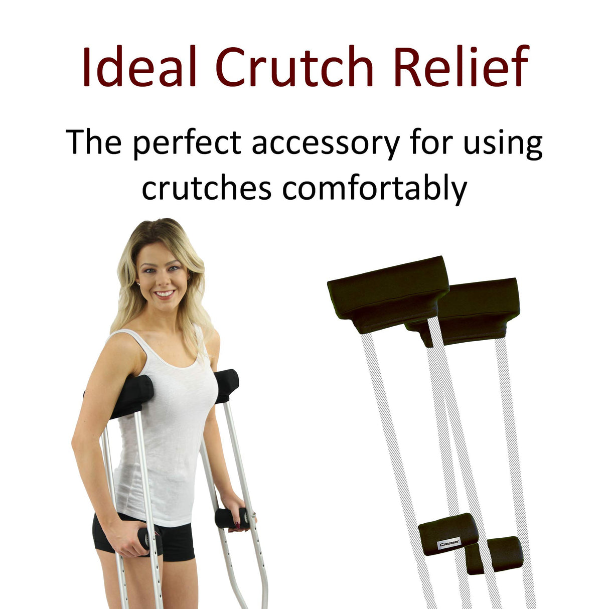 Crutcheze Premium USA Designed Crutch Pad and Hand Grip Covers | Comfortable Underarm Padding Washable Breathable Moisture Wicking Odor Reducing- Accessories for Adult & Youth Crutches (Black)