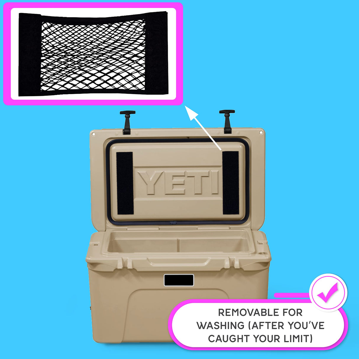 Cooler Net for Dry Storage and Organization - Compatible with YETI, RTIC, Ninja, Igloo, Coleman, Lifetime, Pelican Ice Chests - Works with Cooler Lights, Wheel Kits, RTIC Cooler Accessories, and More