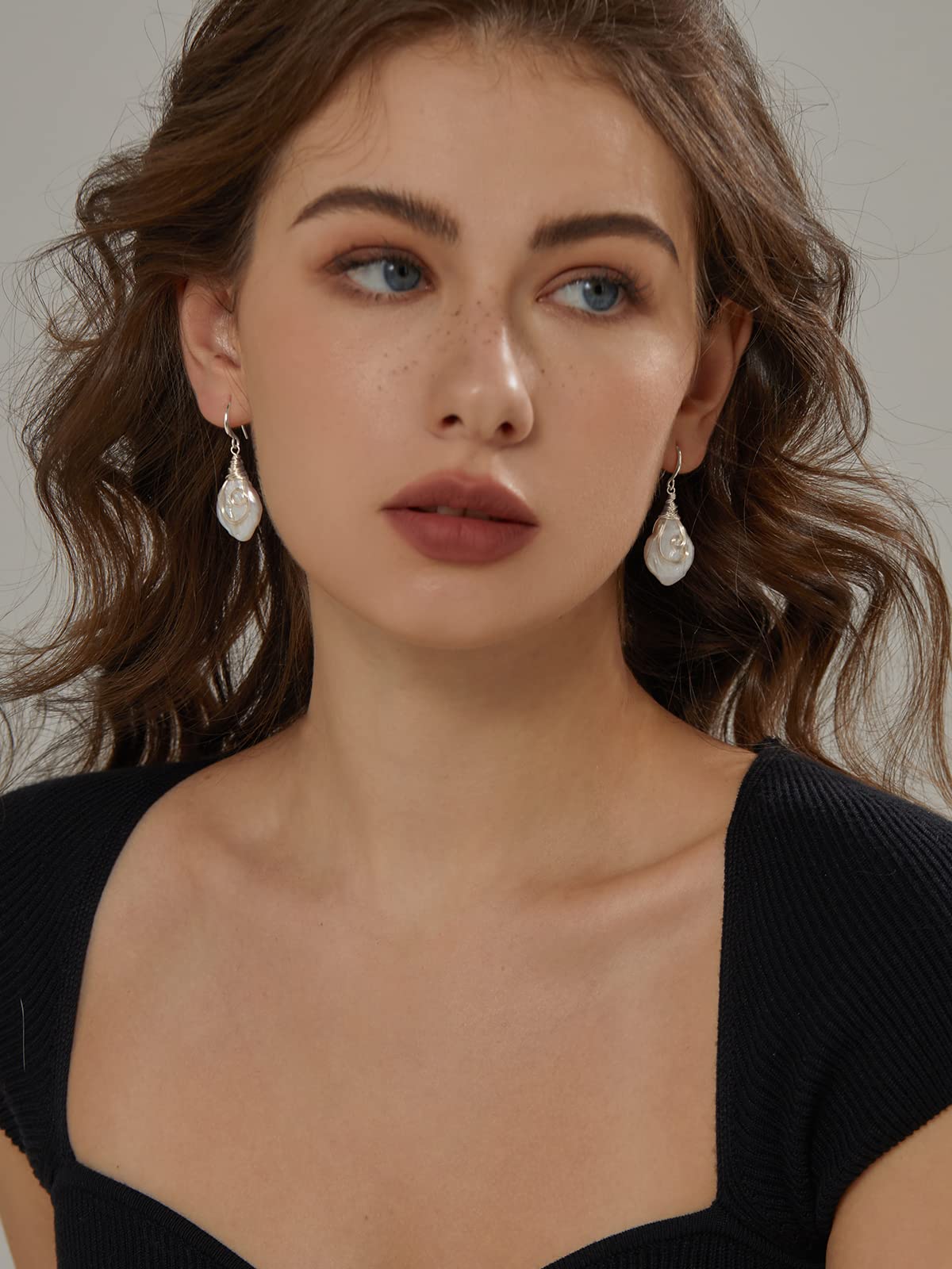 S925 Freshwater Baroque Keshi Pearl Dangle Drop Earrings For Women