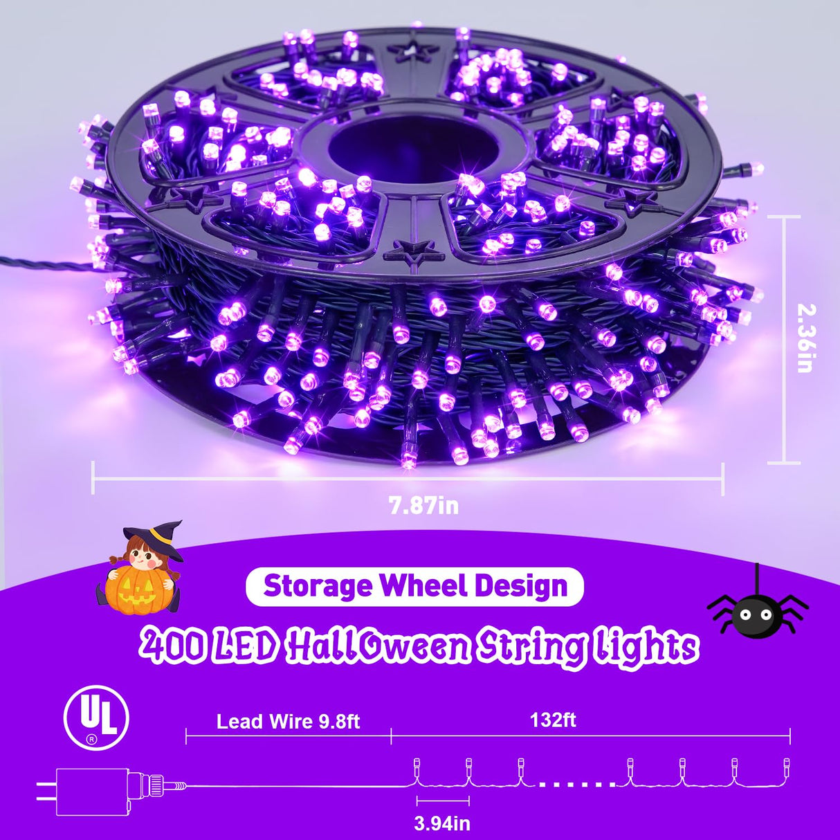 JMEXSUSS 400 LED Purple Halloween Lights Outdoor: 132ft Purple Lights Plug in with Remote - Indoor String Light for Halloween Christmas Decorations