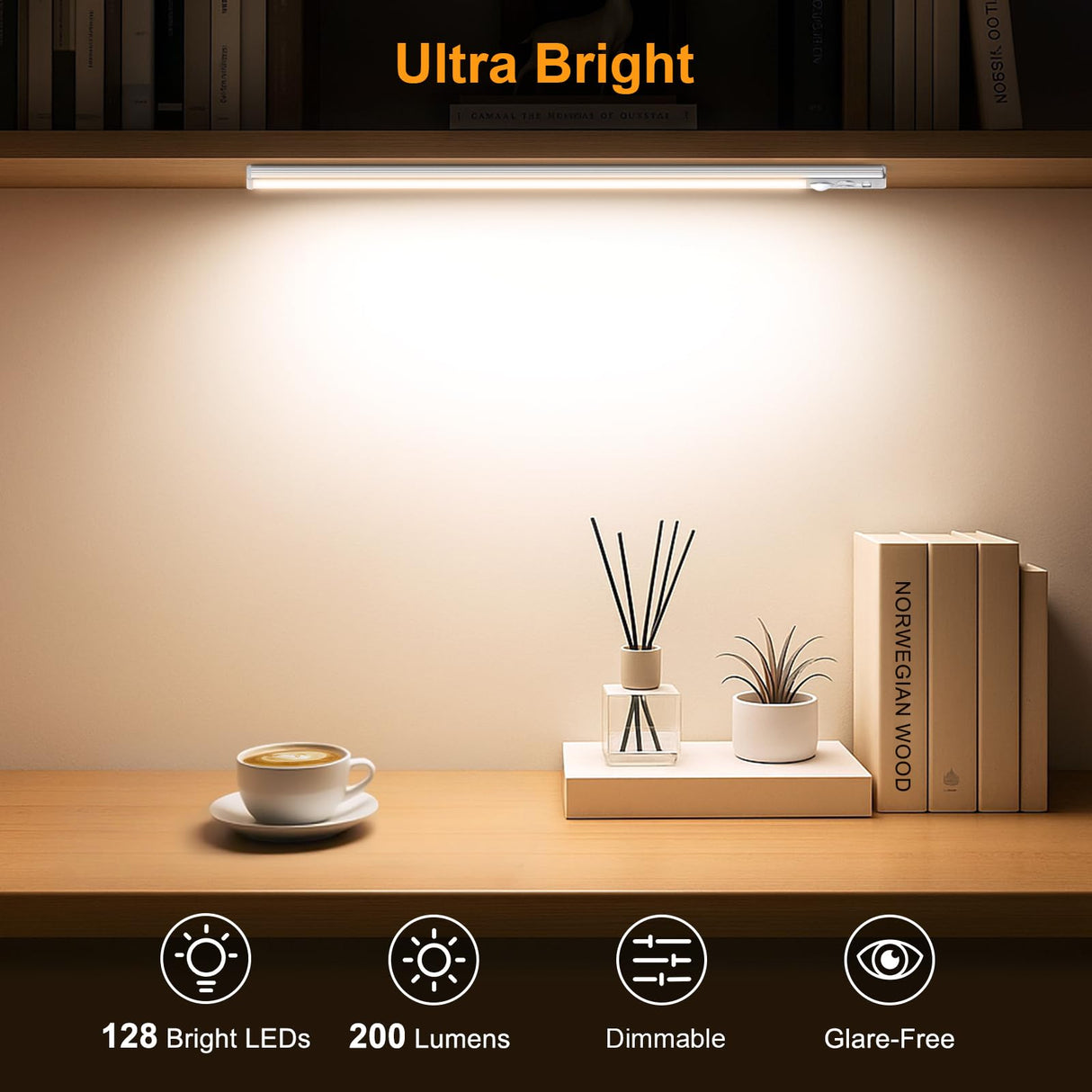 Gritin 14.7inch Under Cabinet Lighting Rechargeable 2 Pack- 3 Color Temps&5 Level Brightness, Super Bright, 4 Modes, Motion Sensor, Long Lasting - Easy Installation Magnetic Under Closet Lights-Silver