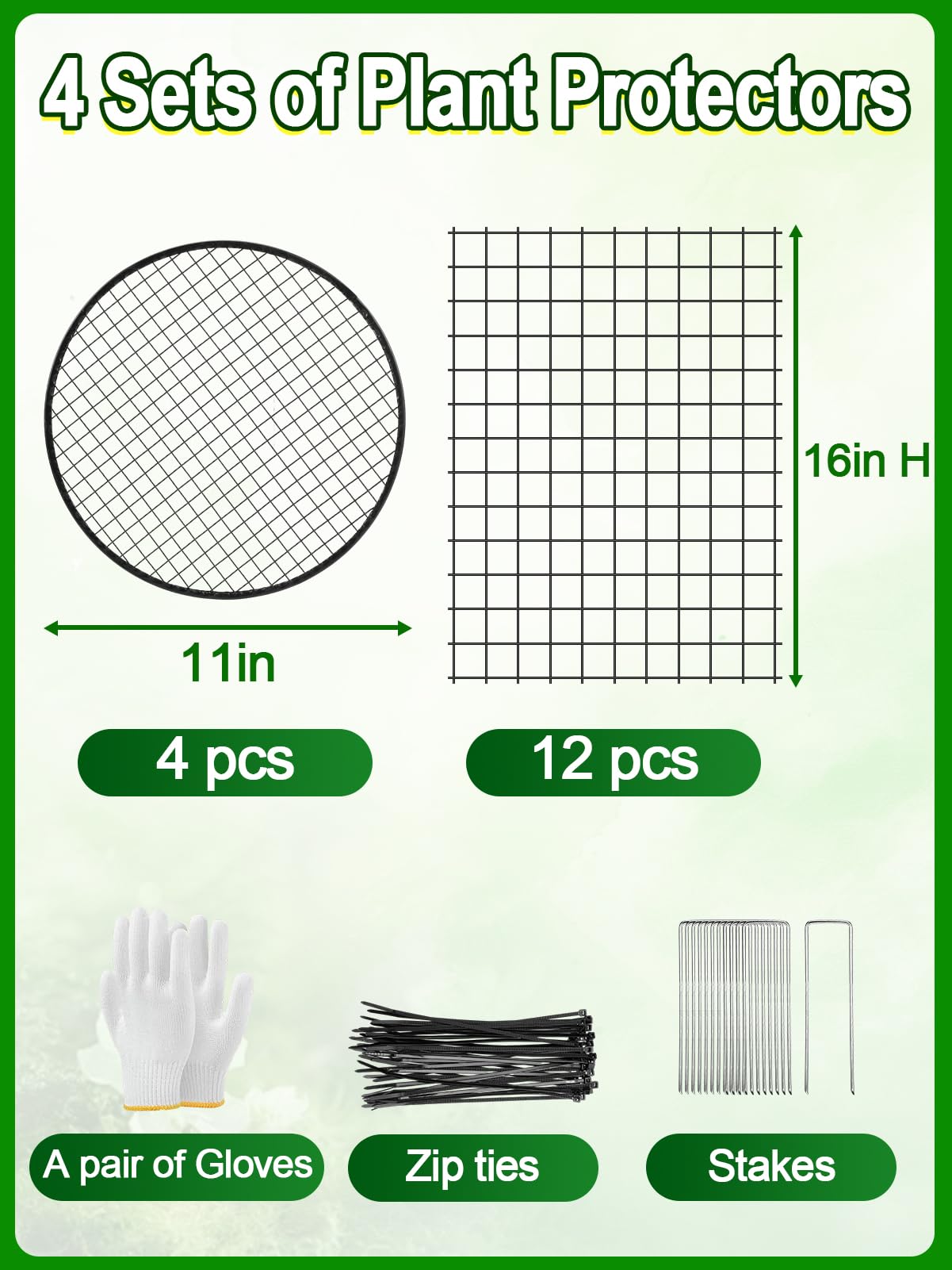 16''H x 11''Dia Plant Protectors from Animals - Full-Protection Anti-Rust Plant Cages with Covers for Outdoor Plants, Wire Garden Cloches for Plants Strawberry Keeping Chicken Rabbits Out, 4 Sets
