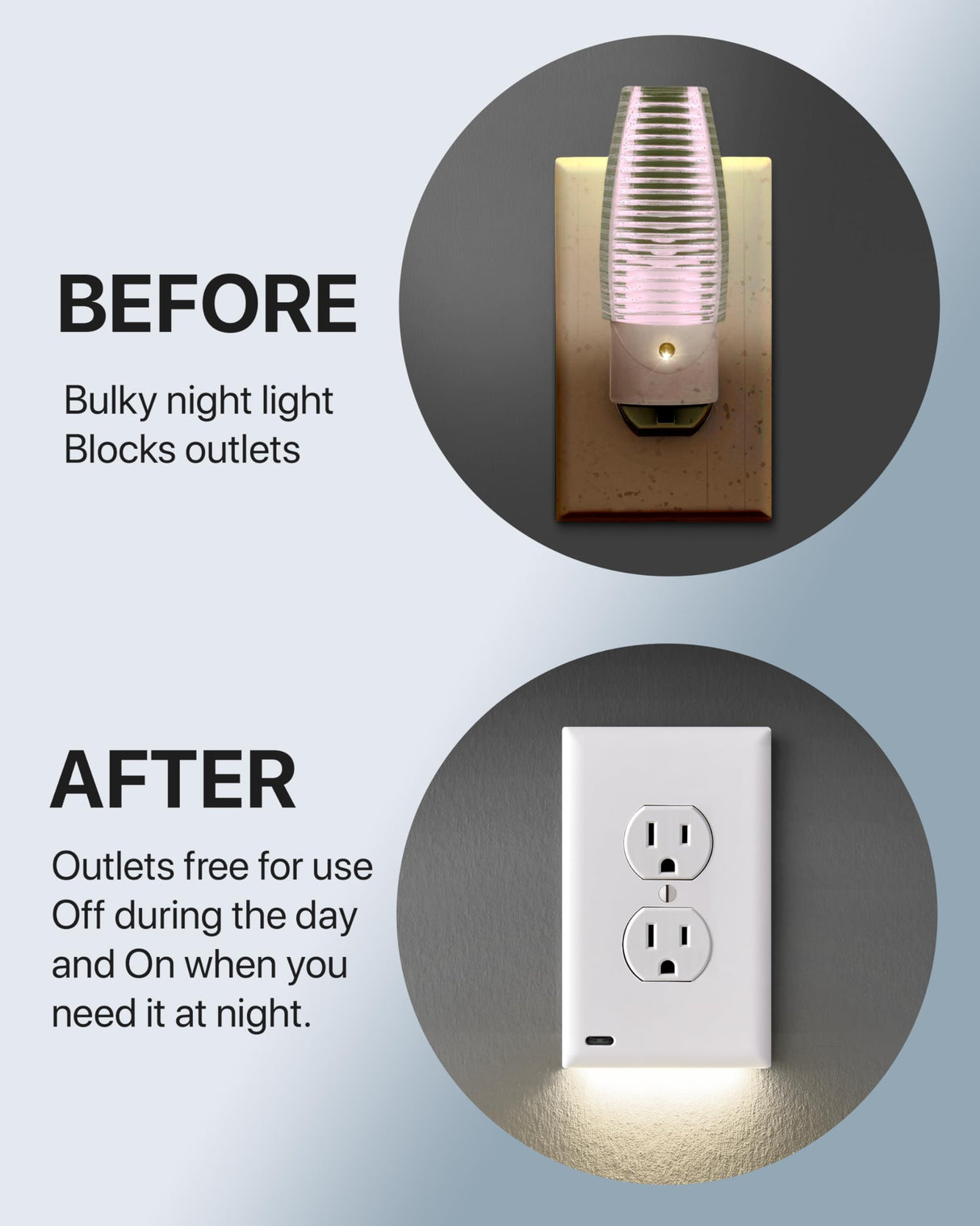 Single - SnapPower GuideLight [For Duplex Outlets] - Replaces Plug-In Night Light - Electrical Receptacle Wall Plate With LED Night Lights - Auto On/Off Sensor - (Duplex, White)