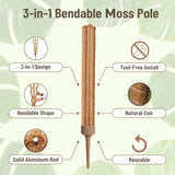 3-in-1 Moss Pole, Bendable 30IN Monstera Plant Support for Indoor-2 Pack