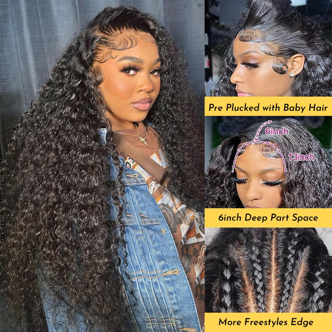 28 Inch 13x6 Deep Wave Lace Front Wigs Human Hair Deep Wave Frontal Wig 13x6 HD Lace Front Wigs Human Hair Pre Plucked with Baby Hair 180 Density Glueless Virgin Deep Wave Wig for Women Natural Color