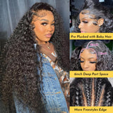 28 Inch 13x6 Deep Wave Lace Front Wigs Human Hair Deep Wave Frontal Wig 13x6 HD Lace Front Wigs Human Hair Pre Plucked with Baby Hair 180 Density Glueless Virgin Deep Wave Wig for Women Natural Color