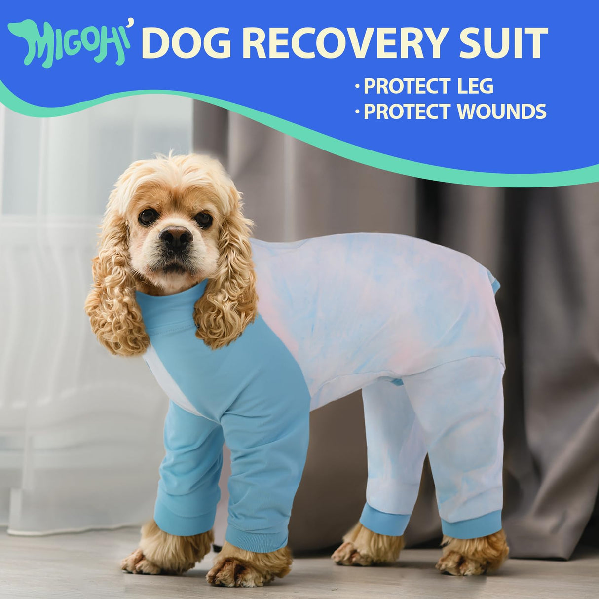 MIGOHI Full Body Dog Recovery Suit - Breathable Onesie for Female Male, Anti-Licking Pajamas, Surgery Suit for Large Dogs, XL, Blue