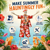 4 Pcs 12 Ft Skeleton Hawaiian Outfit Set Tropical Shirt Shorts Lei Headband