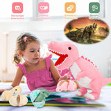 MorisMos Dinosaur Stuffed Animal with Babies, Eggs, Pink, Girl Dinosaur Toy