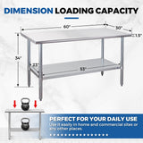 Profeeshaw Stainless Steel Prep Table 60x30 Inch NSF Commercial Work Table with Undershelf Heavy Duty Table for Kitchen Restaurant Home Hotel