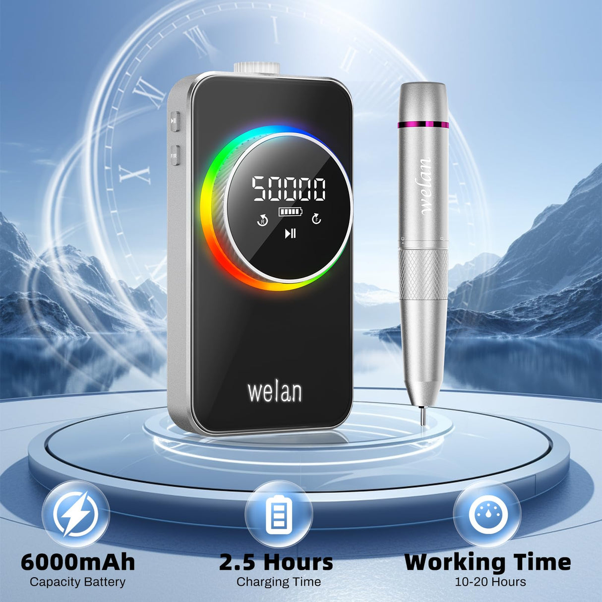 Electric Nail Drill Professional 50000RPM, Electric Nail File Portable for Acrylic Gel Nails, 6000mAh Rechargeable Nail Drill Machine, Efile Kit with 12pcs Bits for Manicure Salon Home