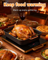 Electric Warming Tray 20" x 12", Glass-Top Full-Surface Food Warmer with Adjustable Temperature & Timer, Warming Trays for Buffets Party, Sabbath, Holiday Parties, Daily Dining