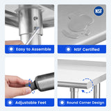 Hally Stainless Steel Table for Prep & Work 24 x 30 Inches, NSF Commercial Heavy Duty Table with Undershelf and Backsplash for Restaurant, Home and Hotel