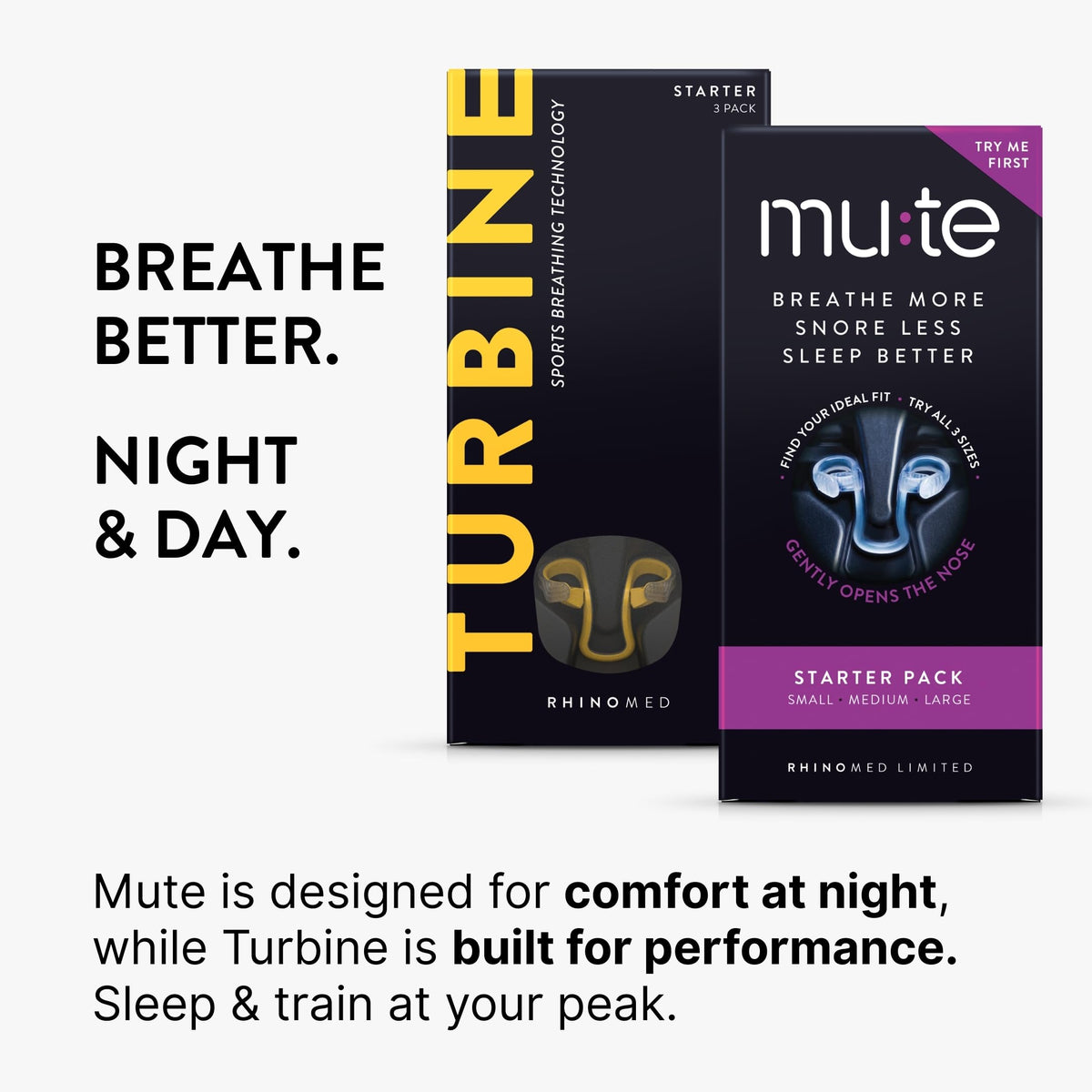 Rhinomed Mute Nasal Dilators for Sleep, Snoring Solution, Starter, 3 Sizes