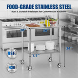 Chingoo Stainless Steel Work Table with Wheels, 30x36 Inch NSF Food Prep Table with Backsplash & Adjustable Undershelf for Kitchen, Restaurant, Garage