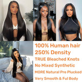 250% Density HD Lace Front Wigs Human Hair 28 inch 13x4 Straight Lace Front Wigs Human Hair pre plucked Bleached Knots Transparent Lace Frontal Wig for Women (250% Density Straight Wigs, 28inch)