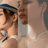 Ckeureri Threader Dangle Earrings for Women Dazzling Tassel Long chain Drop Earrings for Your Wedding and Prom(Gold Silver 2 Pair Pack)