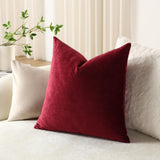 DEZENE Throw Pillow Covers 18x18 Wine Red: Pack of 2 Cozy Soft Velvet Square Modern Luxury Decorative Throw Pillow Cases for Christmas Sofa Couch Living Room Bed Home Decor