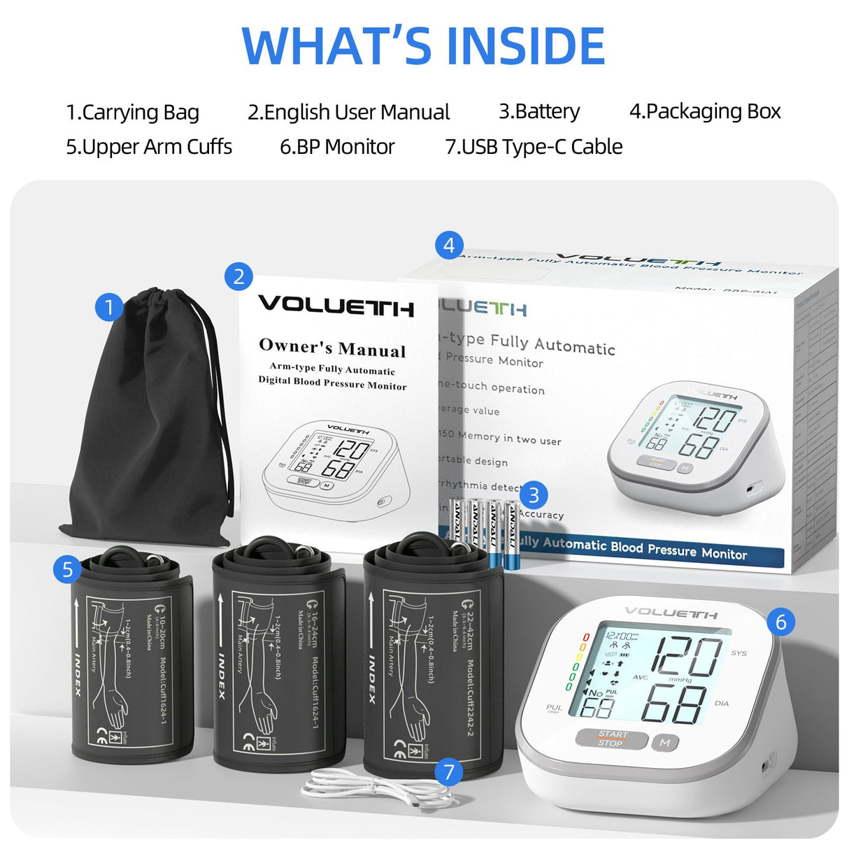 Pediatric Blood Pressure Cuff, Blood Pressure Machine for Home Use - 3 Size Cuffs, Small 4"-8", Medium 6"-10" and Large 7"-17", Perfect for Family Health Monitoring