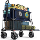 Portal Collapsible Double Decker Wagon Folding Utility Cart with Tailgate, Beach Wagons with Big Wheels, 660LB Heavy Duty Foldable Wagon 14 FT³ Large Capacity for Camping, Sports, Garden