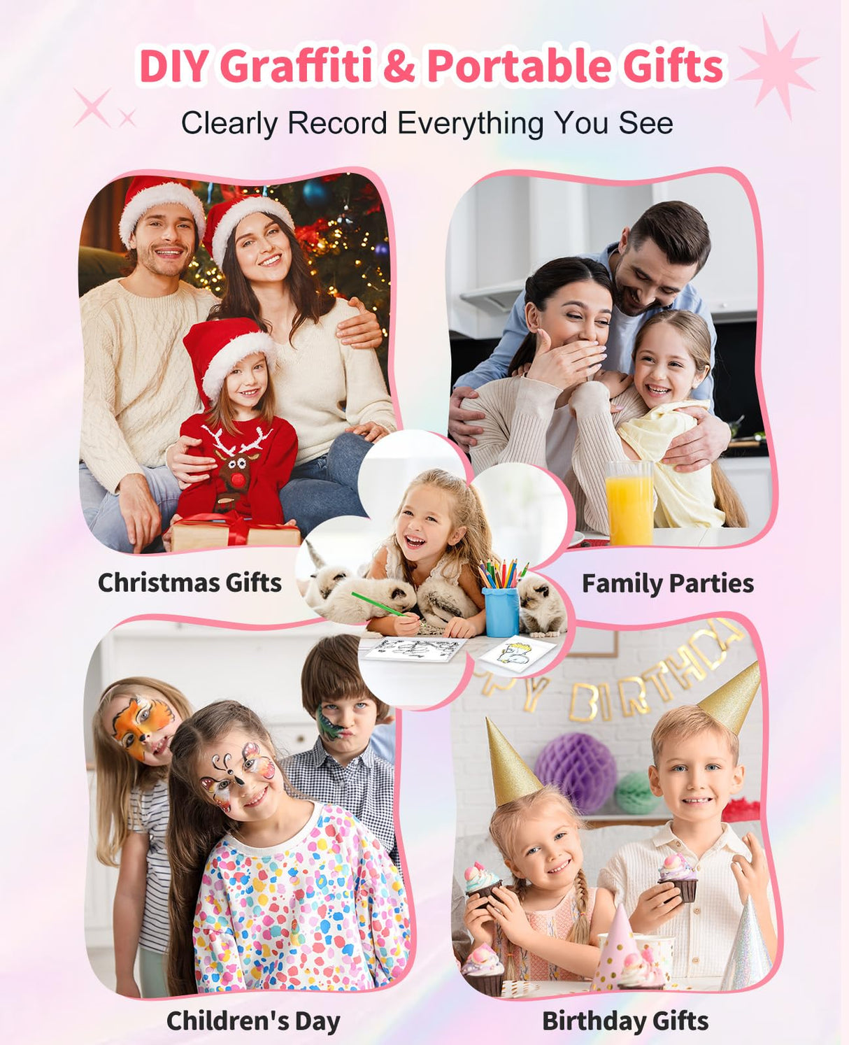 Digital Camera for Kids Instant Print, 48MP Dual-Lens Kids Camera for Girls Boys Christmas Birthday Gifts, 1080P Video Selfie Instant Cameras, Portable Toddler for 4-12 Years with 32GB Card-Pink