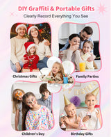 Digital Camera for Kids Instant Print, 48MP Dual-Lens Kids Camera for Girls Boys Christmas Birthday Gifts, 1080P Video Selfie Instant Cameras, Portable Toddler for 4-12 Years with 32GB Card-Pink