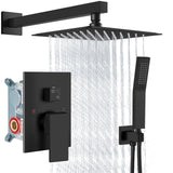 Aolemi Shower Faucet Set Rain Shower System with Handheld Spray Bathroom Shower Combo Rough-in Valve and Shower Trim Kit Included Matte Black 8 Inch Wall Mount Shower Head