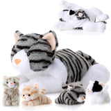Skylety 5 Pieces Cat Stuffed Animal with Babies Inside Belly Plush Cat Pregnant Mommy Kitty with 4 Cute Fluffy Stuffed Kittens Christmas Birthday Surprise Gifts(Gray)