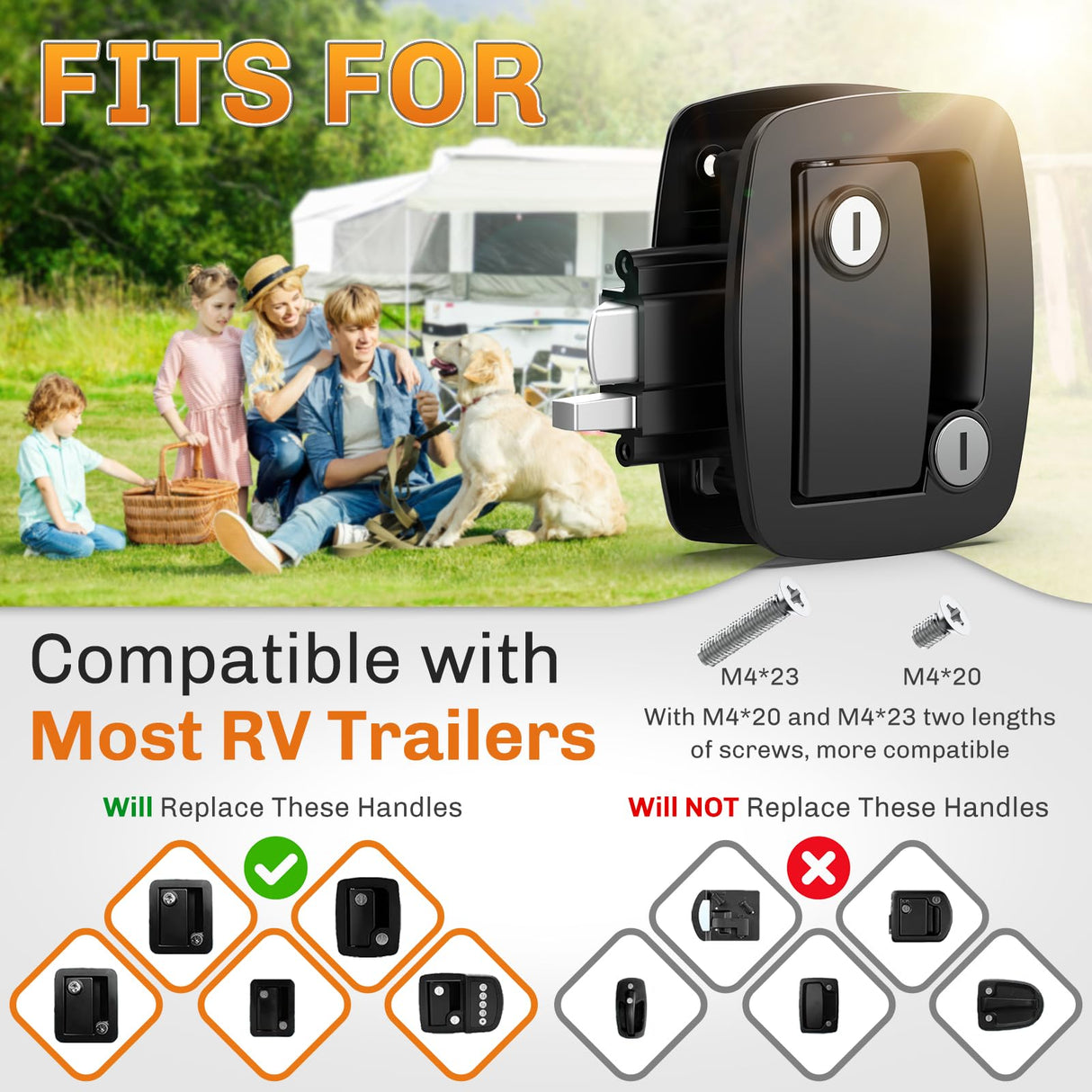 WELLUCK RV Door Lock Replacement with Paddle Deadbolt, 100% Metal Camper Door Latch Handle Lock, RV Entry Door Lock for Camper Horse Travel Trailer Cargo Hauler