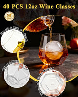 BESTSTAR 40 PCS Clear 12 Oz Plastic Wine Whiskey Glasses, Diamond Stemless Unbreakable Disposable Wine Glasses for Parties, Ideal for Weddings, Christmas, Halloween,Holidays,pool party,Daily Use