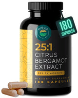 Citrus Bergamot Extract 1000mg Capsules — Natural 25:1 Citrus Bergamot Supplement with 50% Polyphenols Extract and Black Pepper — Natural Formula Vegan and Non-GMO — 180 Capsules