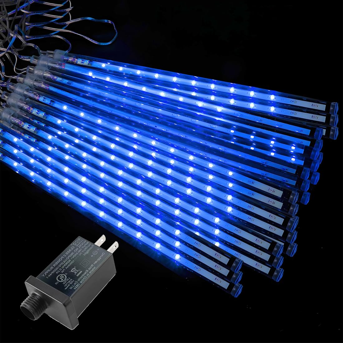 Adecorty Christmas Lights Outdoor UL Certified 24 Tubes 576 LEDs (Equivalent to 3 Sets of 8 Tubes) Meteor Shower Light Falling Rain Drop Icicle Lights for Christmas Decorations Halloween Party, Blue
