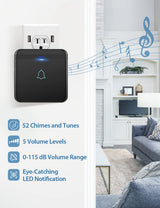 AVANTEK Wireless Doorbell, Waterproof Door Bell Chime Operating at over 1300 Feet, Classroom Doorbell with 52 Melodies, CD Quality Sound and LED Flash, 1 Button + 2 Plug-in Receivers, D-3B